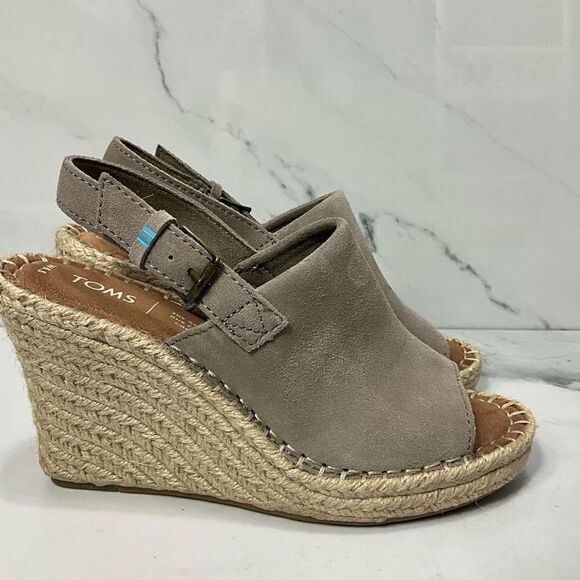 TOMS Monica Desert Taupe Wedge Heel Sandals - Picture 2 of 9